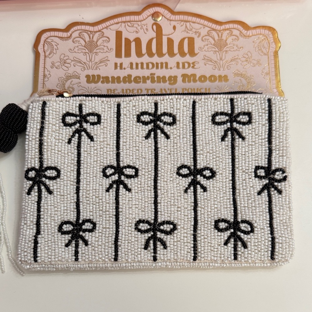 White and Black Beaded Clutch